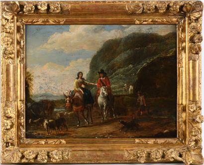 null Peter SNYERS (1681-1752)

"Promenade amoureuse avec un âne" 

Huile sur panneau...