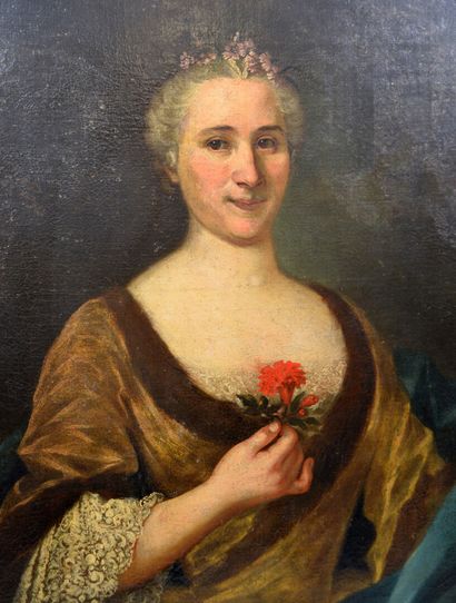 null Ecole française du XVIIIe siècle 

"Portrait de dame de qualité tenant un oeillet...