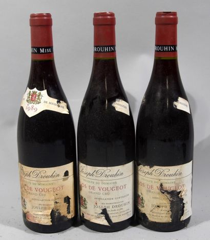 null 3 bouteilles de CLOS DE VOUGEOT Grand Cru Joseph Drouhin 1989 (étiquettes a...