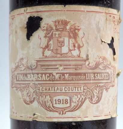 null 1 bouteille de CHATEAU COUTET vin de Barsac 1918 ( étiquette abimée, capsule...