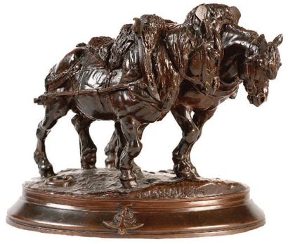 EMMANUEL FREMIET (1824 - 1910) Chevaux de halage (1855) Bronze à patine brune. Épreuve...