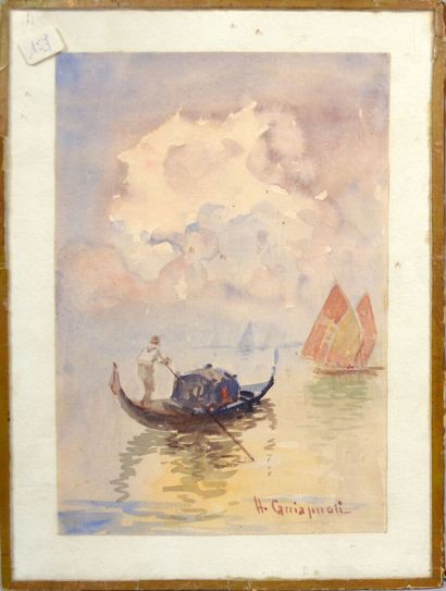 null H. CAUIAPUALI (XXe)

"Gondole à l'approche de Venise"

Aquarelle sur papier...