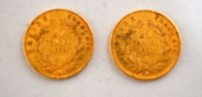 null Deux pièces de 20 Francs or Napoléon III tête nue 1855 et 1857