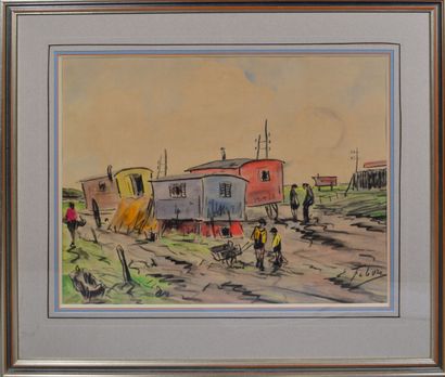 null Edouard FEBVRE (1885-1967)

"Les trois roulottes aux enfants"

Pastel et crayon...