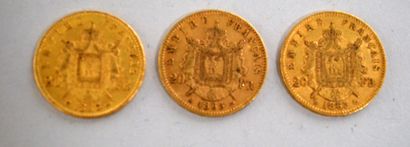 null Trois pièces de 20 Francs or Napoléon III tête laurée 1863 et 1865 (x 2)