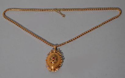 null Chaîne vénitienne en or jaune à chaine de sécurité (18K) et pendentif en or...