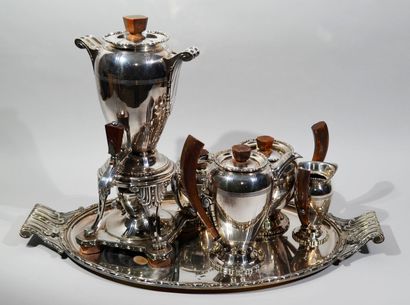 null Service à thé en métal argenté, les anses en palissandre comprenant : un samovar,...