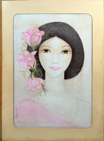 null Mara TRAN-LONG (1935-)

"Portrait de femme aux roses" 

Pastel sur papier signé...