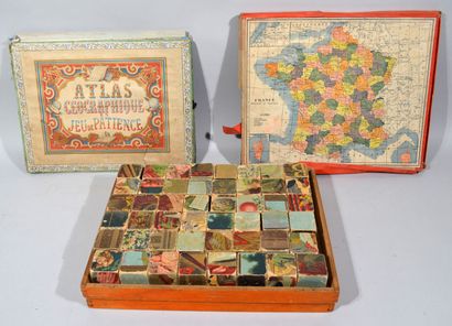 null Lot de jeux de construction anciens et puzzles dont Atlas géographique en jeu...