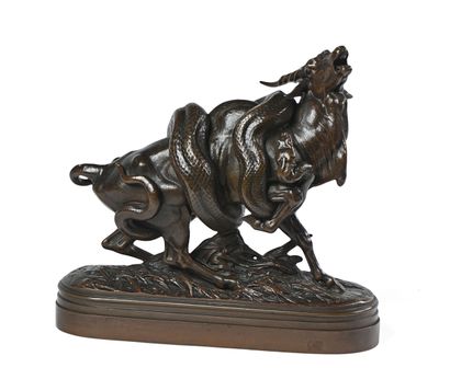 null Henri-Alfred JACQUEMART (1824-1896)


"Zébu et Python"


Bronze à patine brun...