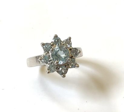 null BAGUE fleur en argent 925/1000e sertie de quartz bleu.

TDD : 53 

Poids brut...