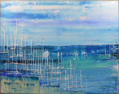 null Carole MANY (née en 1948)

"Port plaisancier"

Acrylique sur toile signée en...