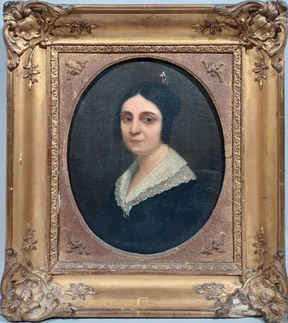 null École FRANCAISE du XIXème siècle

"Portrait de femme"

Huile sur toile

(trou)

27...