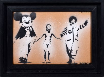 null BANKSY (né en 1974), d'après. 

"Napalm"

Pochoir sur carton. Souvenir de Dismaland...