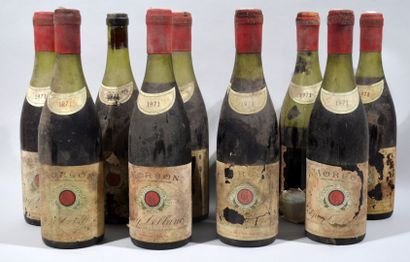 null 10 bouteilles de MORGON Guy Leblanc négociant 1971 (étiquettes abimées, certaines...