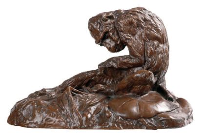 Emmanuel Fremiet (1824-1910) Singe à l'escargot Bronze à patine brune, atelier MORE...