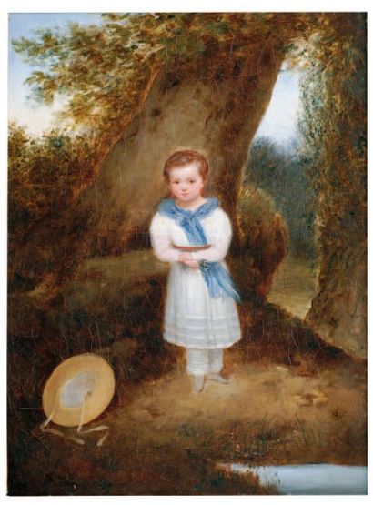 École française du XIXe siècle (CHALET) Jeune fille au chapeau Huile sur toile signée...