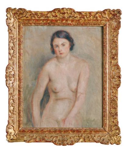 Lucien MIGNON (1865-1944) Nu debout Huile sur toile signée en haut à droite. 41 x...