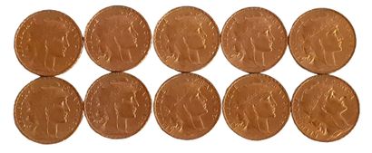 null Réunion de 10 pièces de 20 Francs en or Coq de Champlain (diverses années)



Vendu...