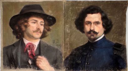 null Marguerite DUBOIS (1883-?)
"Portraits d'hommes"
Quatre Pastels monogrammés MD...