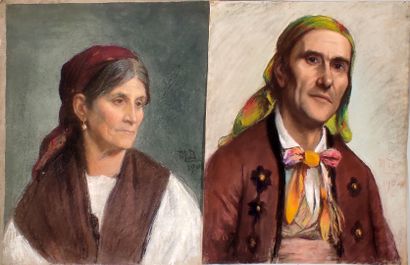 null Marguerite DUBOIS (1883-?)
"Portrait d'un couple gitans"
Deux Pastels monogrammés...