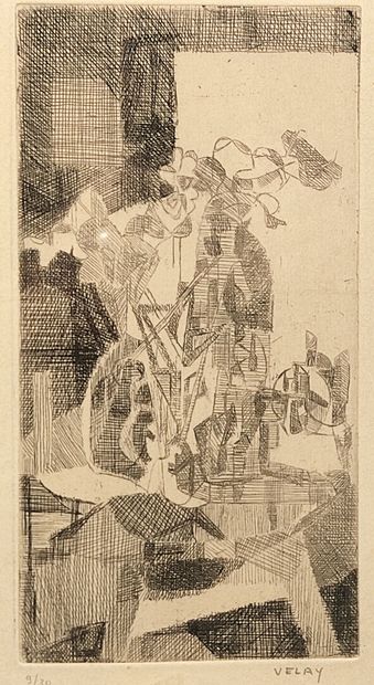 null Dorance VELAY (1927)
"Composition aux fleurs stylisées"
Gravure en noir signée...