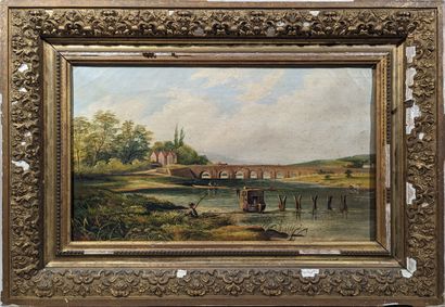 null École anglaise du XIXe siècle - J. GOMMERY (XIXe)
"Le Vieux Pont de Trent à...