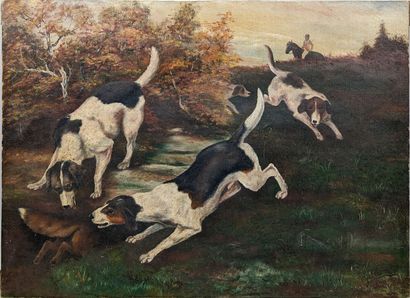 null R. GILLET (XXe siècle)
"Scène de chasse à courre au renard"
Huile sur toile...