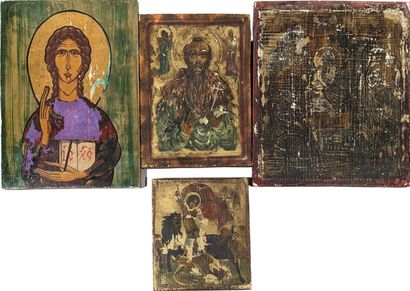 null Réunion de sept icônes modernes sur bois représentant notamment le christ.
Hauteur...