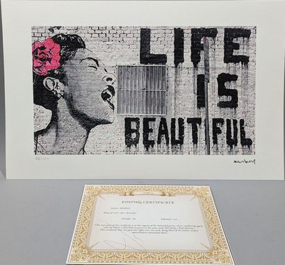 null BANKSY (né en 1974), d'après 
"Life is Beautiful" 
Épreuve en couleur sur papier...