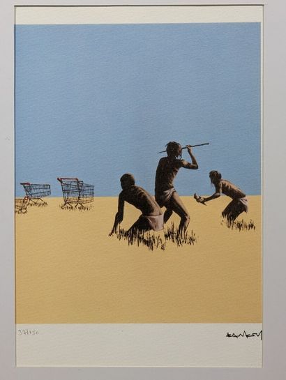 null BANKSY (b. 1974), after 
"Trolleys Hunters 
Color print on paper signed in the...