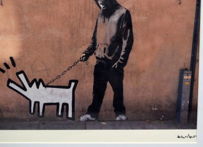 null BANKSY (né en 1974), d'après 
"Haring Dog" 
Épreuve en couleur sur papier signée...