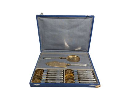 null SERVICE A GLACE en argent fourré et métal doré comprenant 12 petites cuillères,...