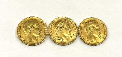 null 2 pièces de 20 Francs or Napoléon III tête nue 1854, 1860
1 pièce de 20 Francs...