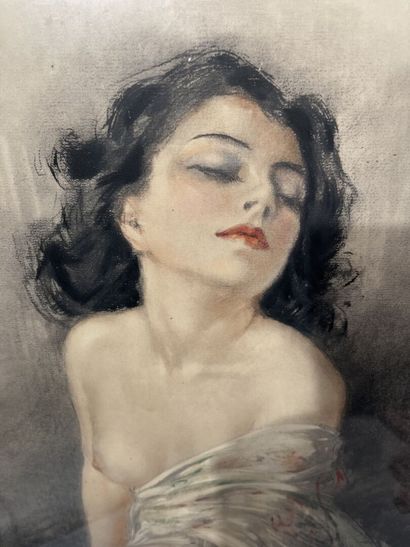 null Yves DIEY (1892-1984)
"Femme au sein dénudé"
Lithographie en couleur signée...