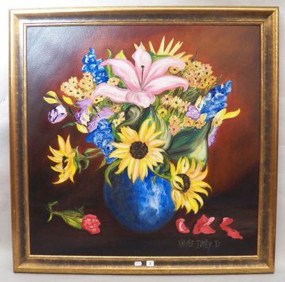 null N. BAILLY "Vase de fleurs" HST SBD - 70 x 70 cm