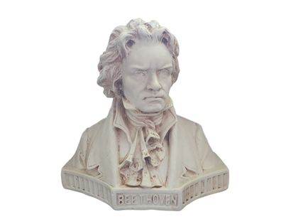 null École moderne
"Buste de Beethoven"
Épreuve en plâtre patiné titrée à l'avant...