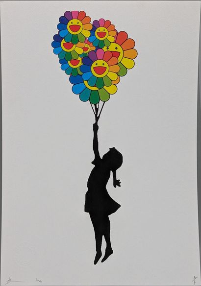null DEATH NYC 
«La fille de Banksy avec les ballons de Murakami » 
Lithographie...