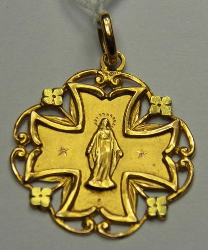 null Médaille ancienne "Vierge Miraculeuse" en or jaune ajouré. Epoque XIX°. Poids...