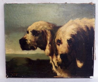 BESNARD "Deux chiens" HST SBD (accidents) et datée 1907