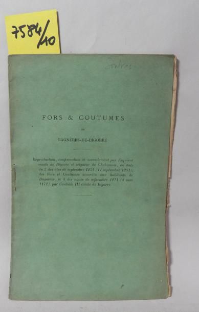 null Fascicule de 16 pages, brochés, couverture verte: "Fors et coutumes de Bagnères...