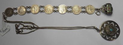 null Lot en argent et métal argenté comprenant un pendentif, une chaîne, un bracelet...