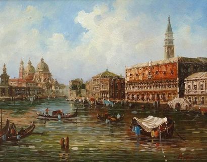 RIZZI Journée à Venise - Huile sur toile - 22 x 27 cm