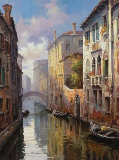 RIZZI Canal à Venise - Huile sur toile - 90 x 120 cm