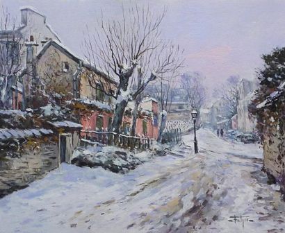 Jean -Bernard TROTZIER Le lapin Agile sous la neige - Huile sur toile - 38 x 46 ...