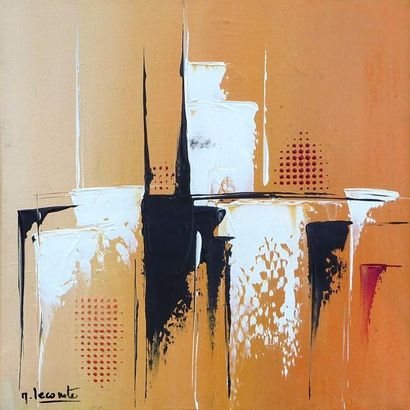 Nadine LECOMTE Composition orange - Huile sur toile - 30 x 30 cm