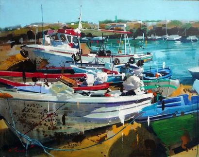 Yong Man Kwon Petit Port - Acrylique sur toile - 73 x 92 cm