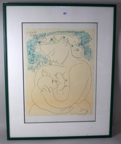 Pablo PICASSO (d'après) "Maternité" Lithographie signée dans la planche en haut à...