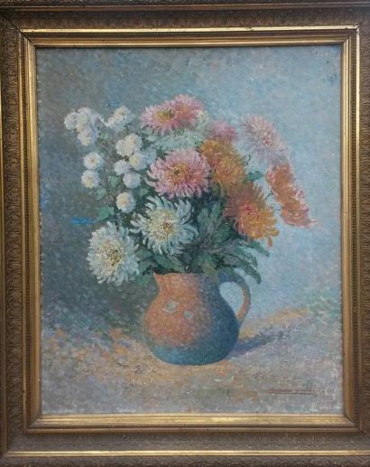 PIGNIOLLET Louis (1969-1946) Fleurs. Huile sur toile signée en bas à droite.84X5...