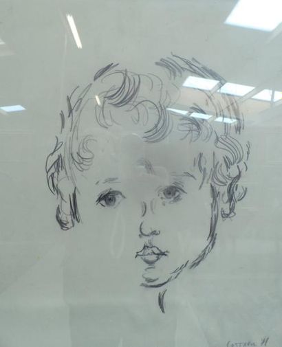 COTTAVOZ ANDRE (1922-2012) Portrait de jeune garçon. Crayon 46X38cm
